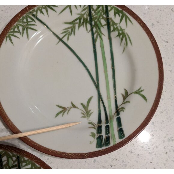 Set Of 3 Kutani Eggshell China bread dessert Plates Bamboo Design Geometric Bord - Picture 5 of 11